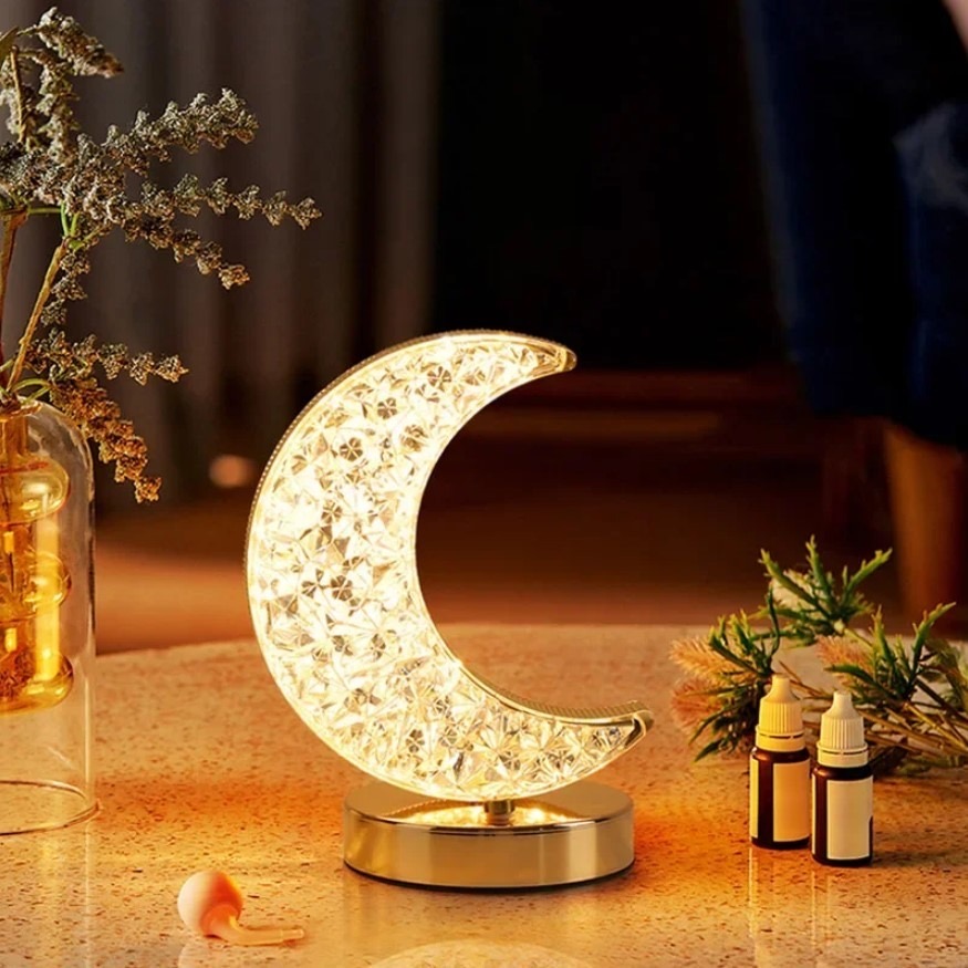 Diamond Crystal Moon Shaped Rechargeable Table Lamp