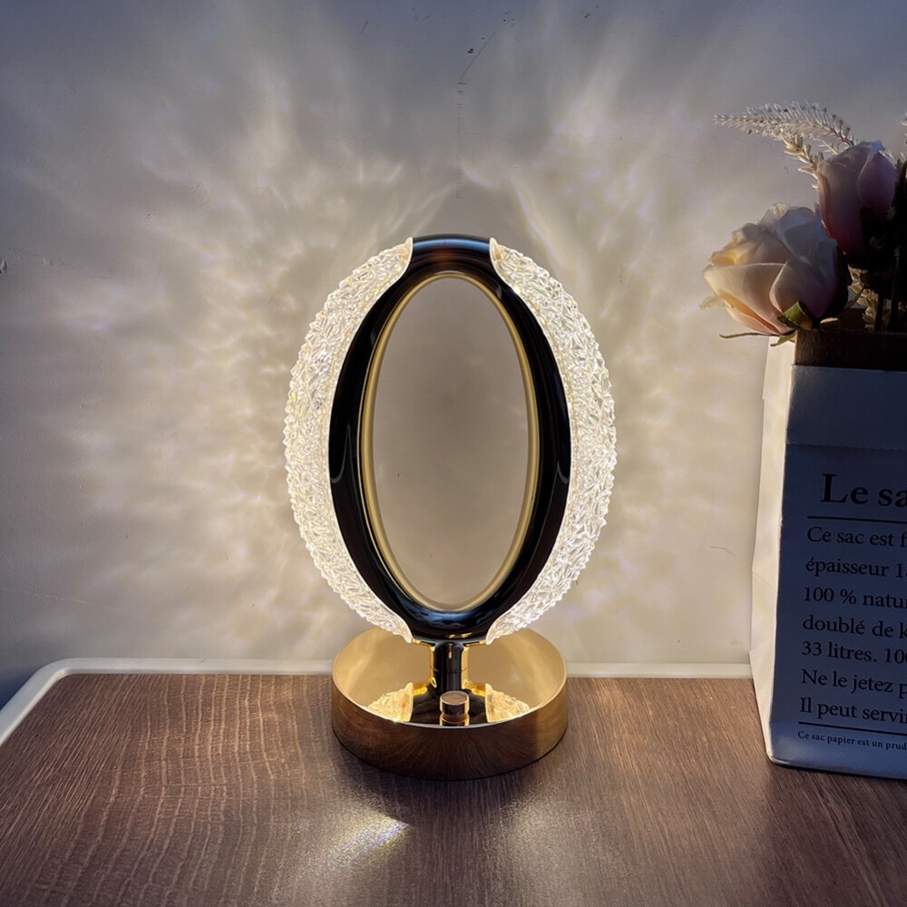 Diamond Crystal Oval Shaped Rechargeable Table Lamp