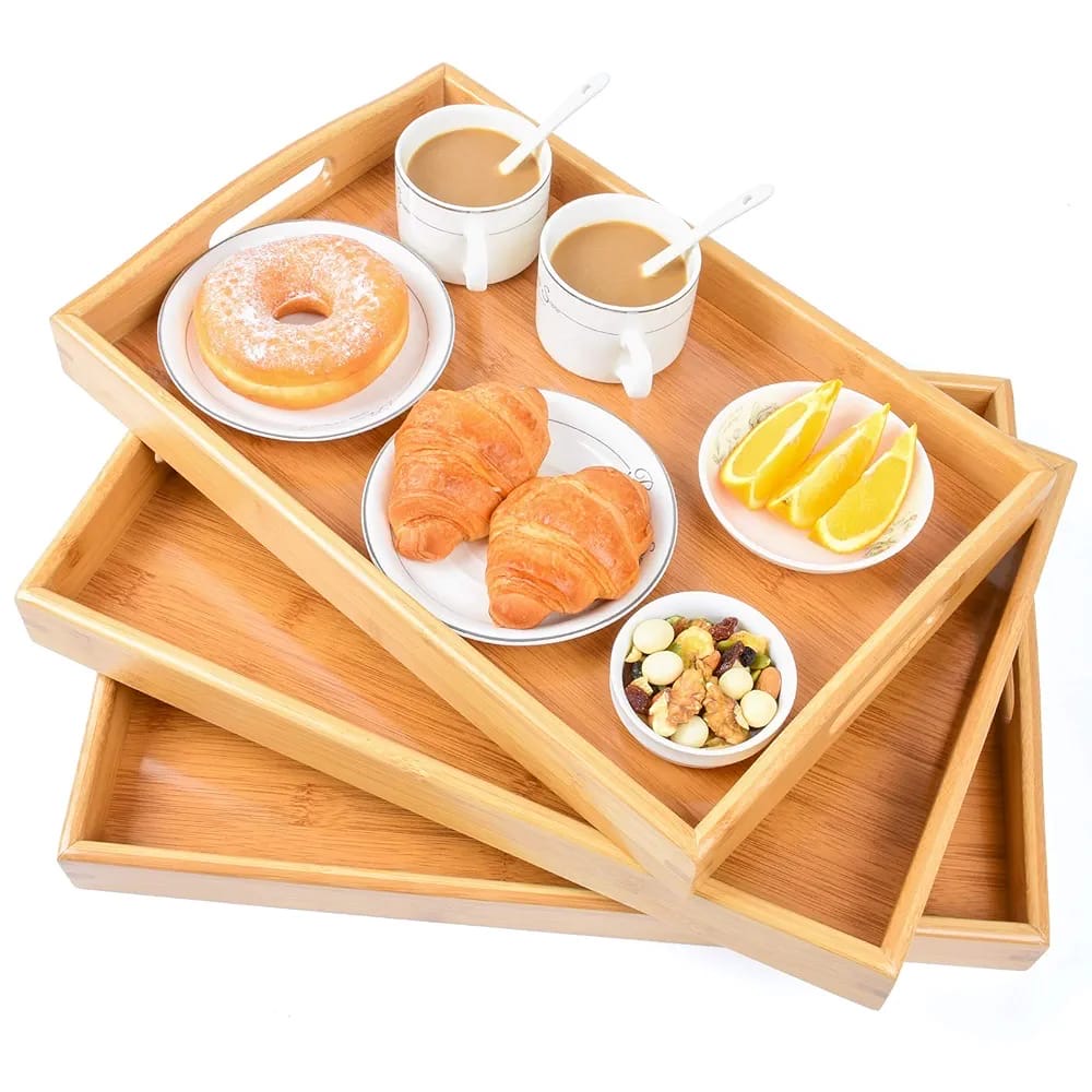 3pcs - Bamboo wooden tray set with royal finishing